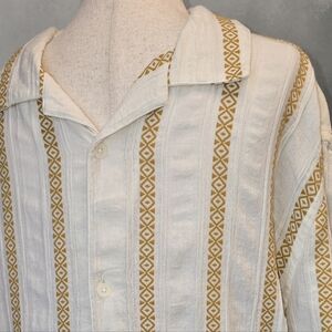 Wax London Ivory White With Gold Embroidered Pattern Stripes 100% Cotton NWOT L